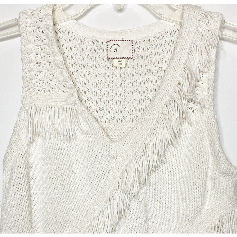 Anthropologie Pacific Fringe Tank Sweater Women's Size XS White Cotton Silk - Picture 5 of 10